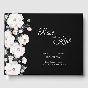 Livro De Visitas Casamento de Rosas Brancos Negros Elegantes