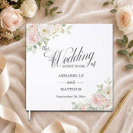 Livro De Visitas Casamento de Rosas Elegantes e Macias em Tom de Ro
