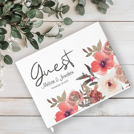 Livro De Visitas Casamento de Rosas Florais Rubor Vermelho