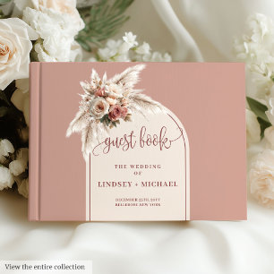 Livro De Visitas Casamento de Rosas Pampas de Pampas, cor-de-rosa,