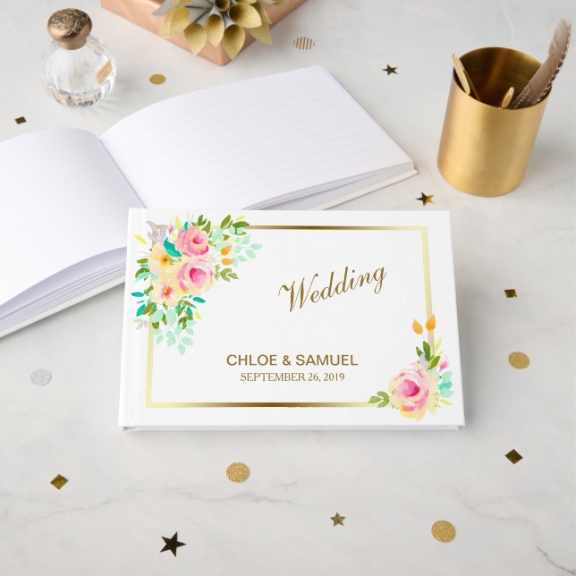 Livro De Visitas Casamento de Rosas Rosa Pêssego (Frente aberta)