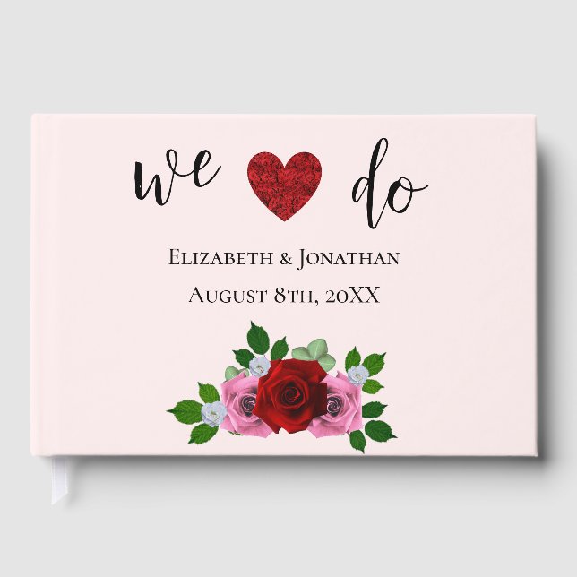 Livro De Visitas Casamento de Rosas Vermelhas e Rosa (Frente)