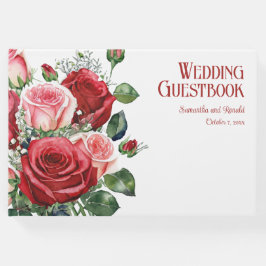 Livro De Visitas Casamento de Rosas Vermelhas e Rosa Elegantes