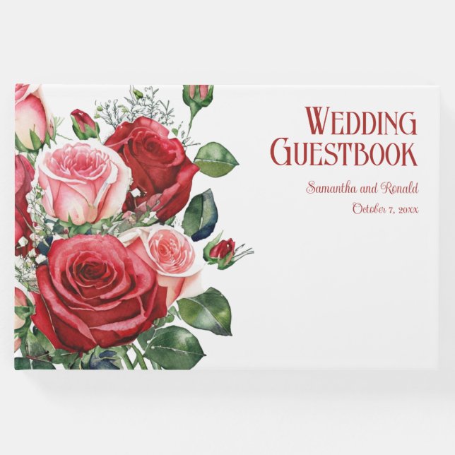 Livro De Visitas Casamento de Rosas Vermelhas e Rosa Elegantes (Frente)