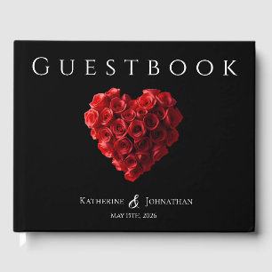 Livro De Visitas Casamento de Rosas Vermelhas em Coração Moderno