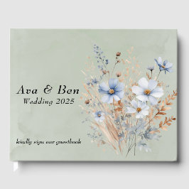 Livro De Visitas Casamento de Sage Green Dusty Blue Wildflower