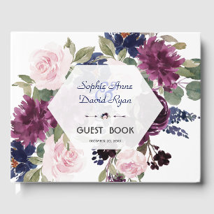 Livro De Visitas Casamento de Sangue Floral Roxo da Lavanda Elegant