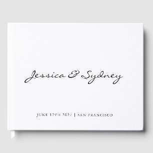 Livro De Visitas Casamento de Script Branco e Preto Minimalista Per