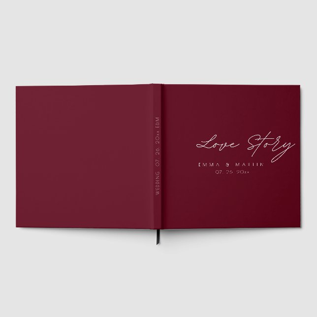 Livro De Visitas Casamento de Script Burgundy Elegante e moderno (Completo)