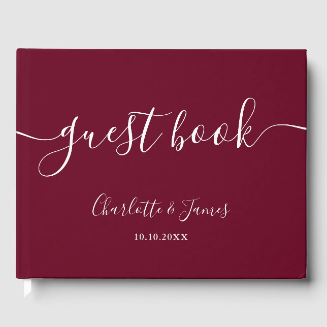 Livro De Visitas Casamento de Script de Assinatura Burgundy (Frente)