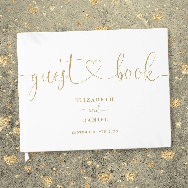 Livro De Visitas Casamento de Script Dourado Moderno Elegante (Elegant Modern Gold Script Script Wedding Guest Book)