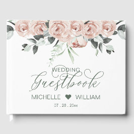 Livro De Visitas Casamento de Script Elegante Eucalyptus Rosas Dust