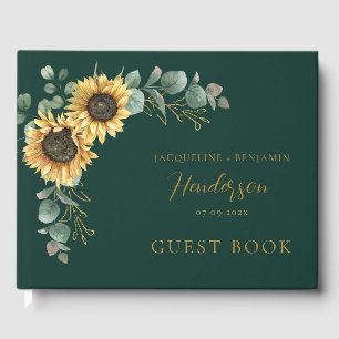 Livro De Visitas Casamento de Script Eucalyptus Floral Sunflower