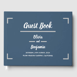 Livro De Visitas Casamento de Script Manuscrito Azul Simples