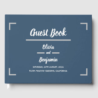 Livro De Visitas Casamento de Script Manuscrito Azul Simples