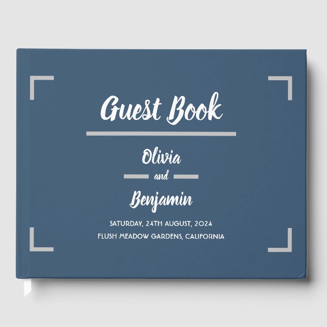 Livro De Visitas Casamento de Script Manuscrito Azul Simples (Frente)