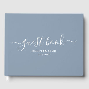 Livro De Visitas Casamento de Script Minimalista Azul Moderno