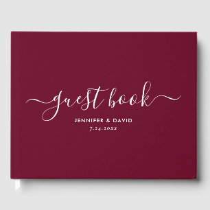 Livro De Visitas Casamento de Script Minimalista Moderno Burgundy