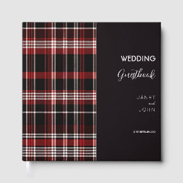 Livro De Visitas Casamento de Tartan Escocês Negro e Vermelho