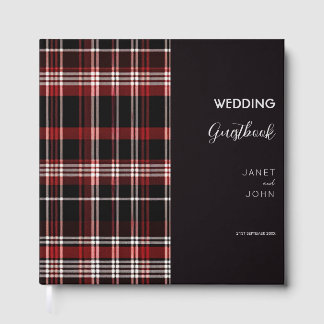 Livro De Visitas Casamento de Tartan Escocês Negro e Vermelho