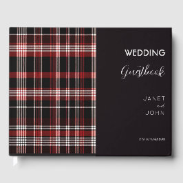 Livro De Visitas Casamento de Tartan Escocês Negro e Vermelho