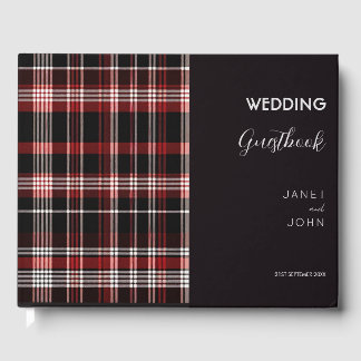 Livro De Visitas Casamento de Tartan Escocês Negro e Vermelho