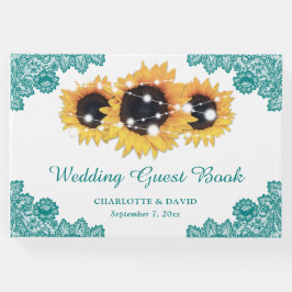 Livro De Visitas Casamento de Teal Rustic Chic Lace Sunflower