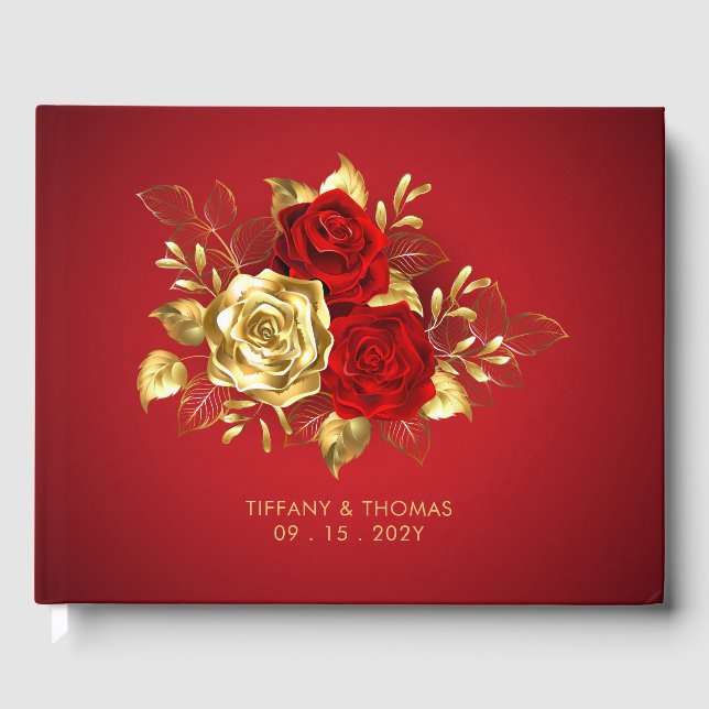 Livro De Visitas Casamento De Tema Elegante Vermelho E Dourado (Frente)