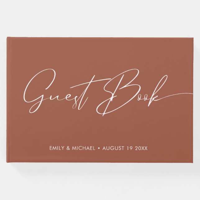 Livro De Visitas Casamento de Terracotta com Caligrafia Moderna Ele (Frente)