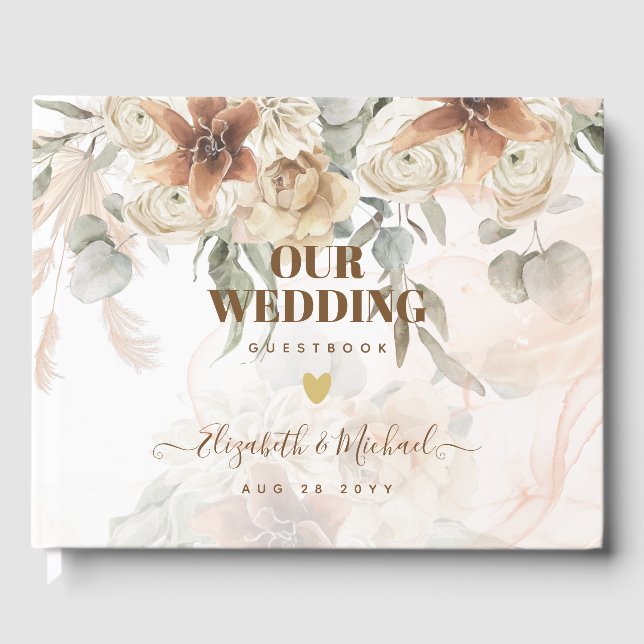 Livro De Visitas Casamento de Terracotta Pampas Grass BOHO (Frente)