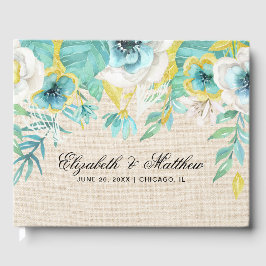Livro De Visitas Casamento de Textura de Burlap Amarelo Amarelo Bra