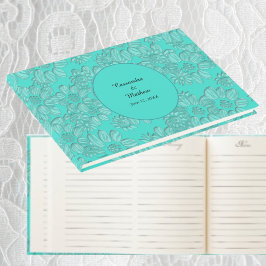 Livro De Visitas Casamento de Turquesa Floral Romântica das Visitas