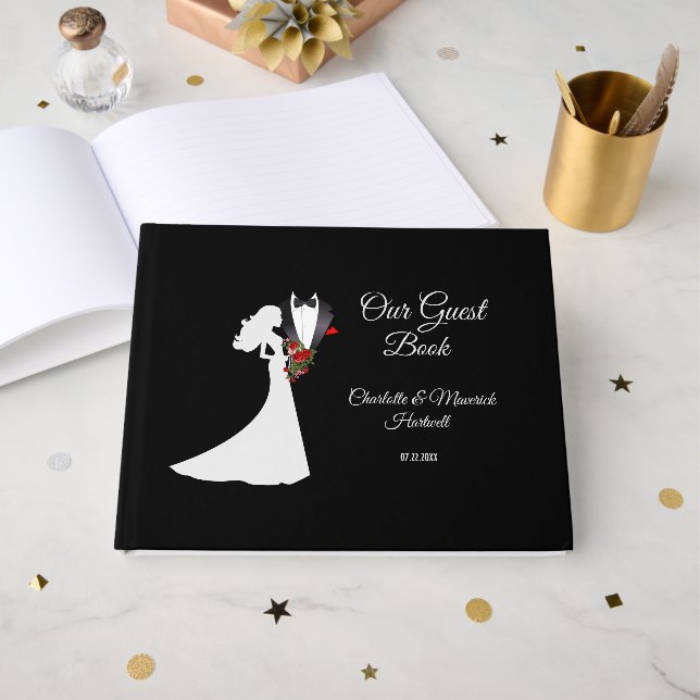 Livro De Visitas Casamento de Tuxedo Suit & Bride Silhouette (Frente aberta)