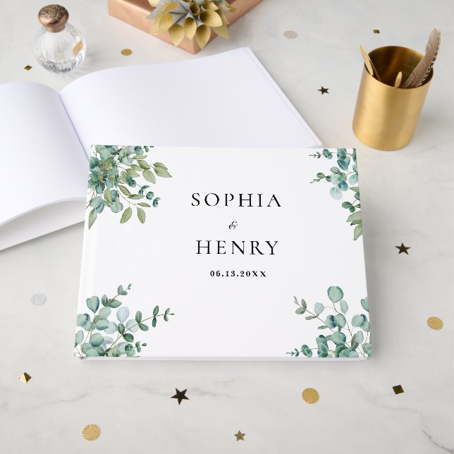 Livro De Visitas casamento de verde eucalipto (Frente aberta)