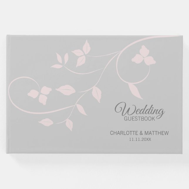 Livro De Visitas Casamento de Vinha Rosa e Cinza Blush Elegante (Frente)