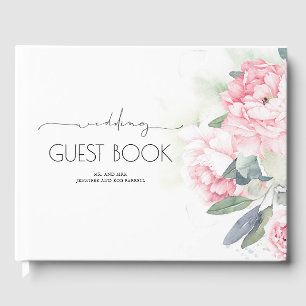 Livro De Visitas Casamento de Vintage Pink Flowers Greenery