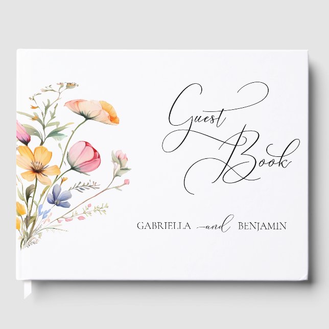 Livro De Visitas Casamento de Watercolor Meadow Wildflower (Frente)