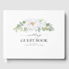 Livro De Visitas Casamento de White Peony Floral Greenery