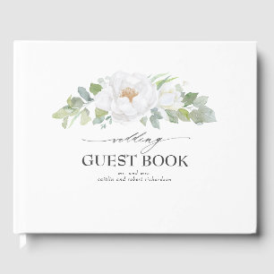 Livro De Visitas Casamento de White Peony Floral Greenery