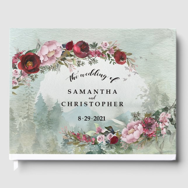 Livro De Visitas Casamento de Woodland Rosa da Dusty Personalizada (Frente)
