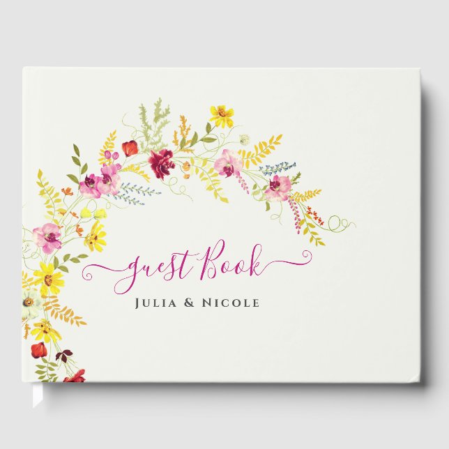 Livro De Visitas Casamento de Wreath com Orquídeas Selvagens Rosa P (Frente)
