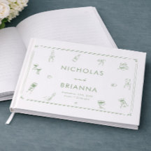 Casamento Desenhado à Mão Branco e Verde