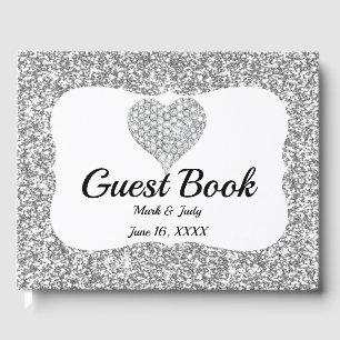 Livro De Visitas Casamento do coração do diamante do brilho da