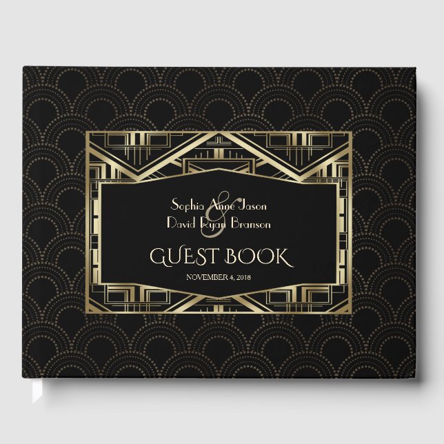 Livro De Visitas Casamento do estilo Dourado Gatsby Art Deco (Frente)