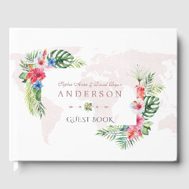 Livro De Visitas Casamento do Mapa Mundial das Flores Tropicais Ele