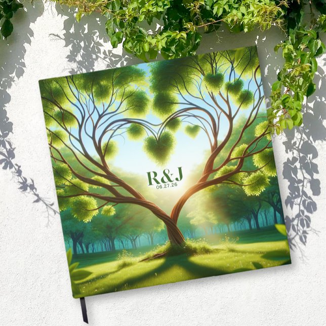 Livro De Visitas Casamento do monograma do Casal de árvore romântic (Romantic Tree Couple Monogram Wedding Guest Book)