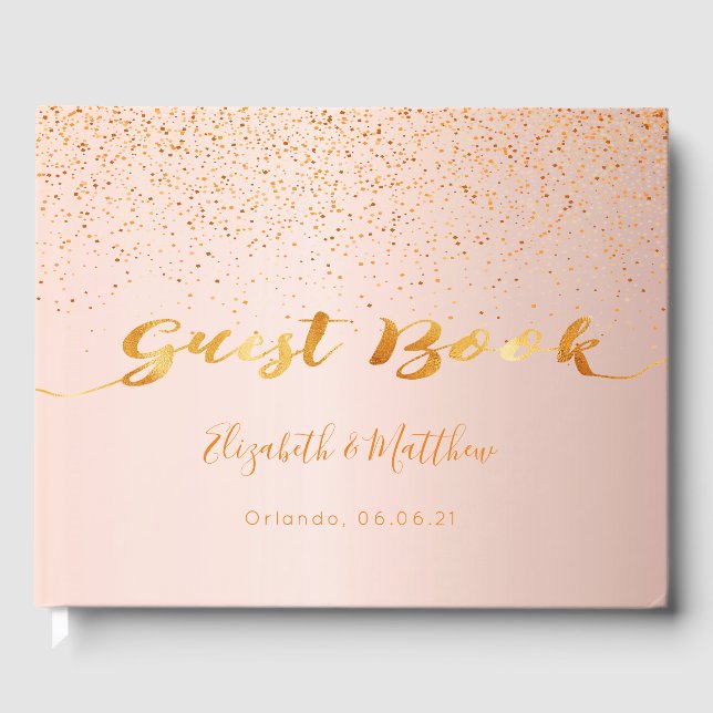 Livro De Visitas casamento do script de blush rosa dourado (Frente)