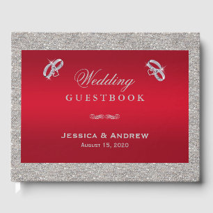 Livro De Visitas Casamento dos Anéis Ruby Red & Sparkly Silver