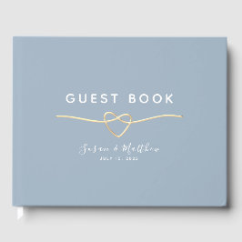 Livro De Visitas Casamento Dourado Azul Moderno