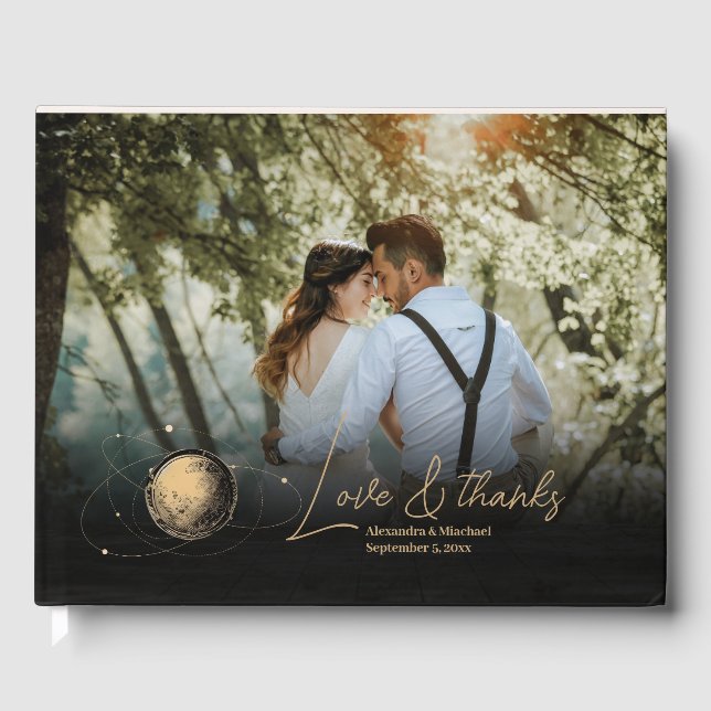 Livro De Visitas Casamento Dourado Celestial Místico Negro (Frente)